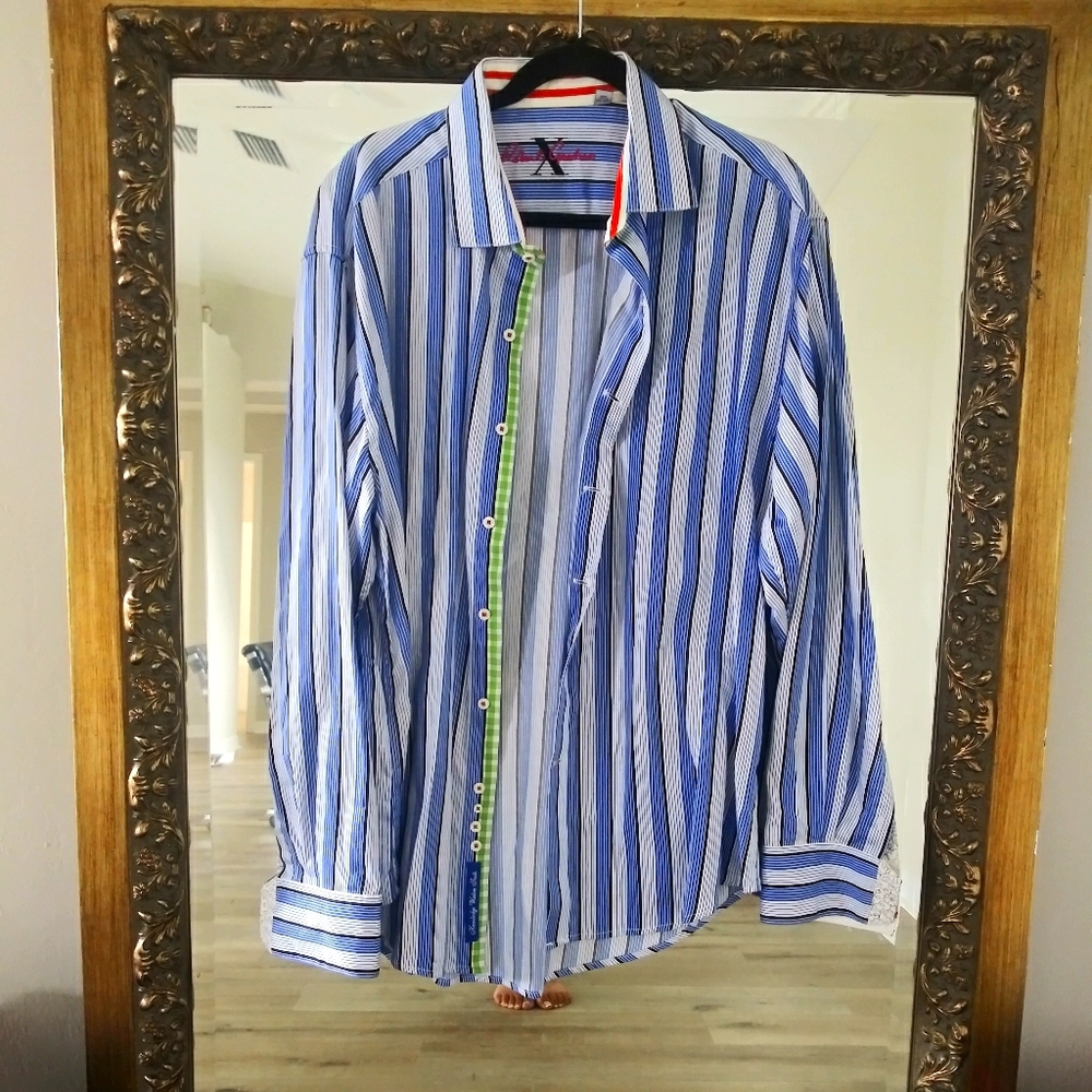 RobertXGraham 2XL/2TG BlueStriped Dress Shirt